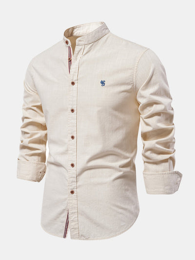 Long Sleeve Linen Look Stand Collar Shirt