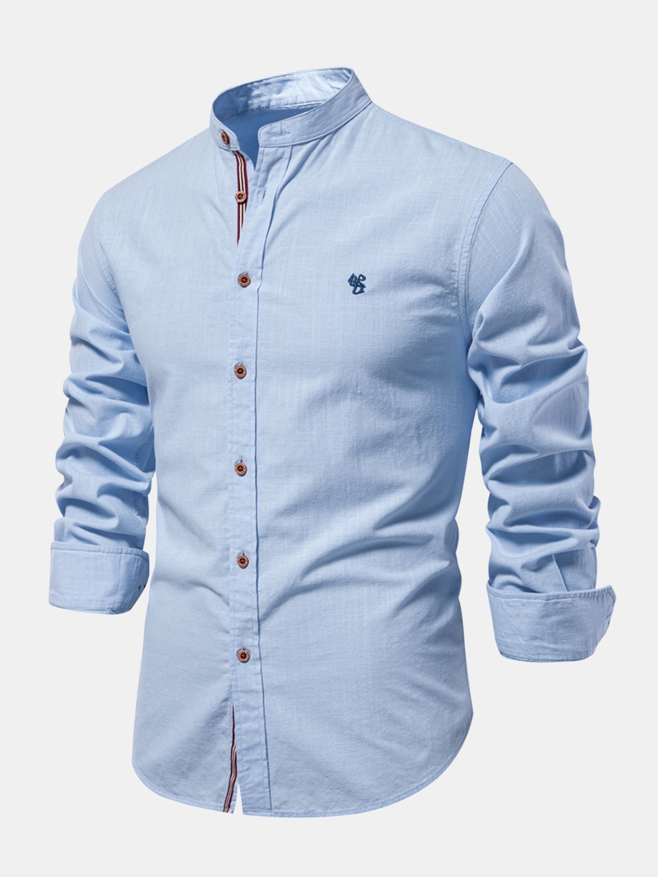Long Sleeve Linen Look Stand Collar Shirt
