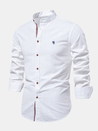 Long Sleeve Linen Look Stand Collar Shirt