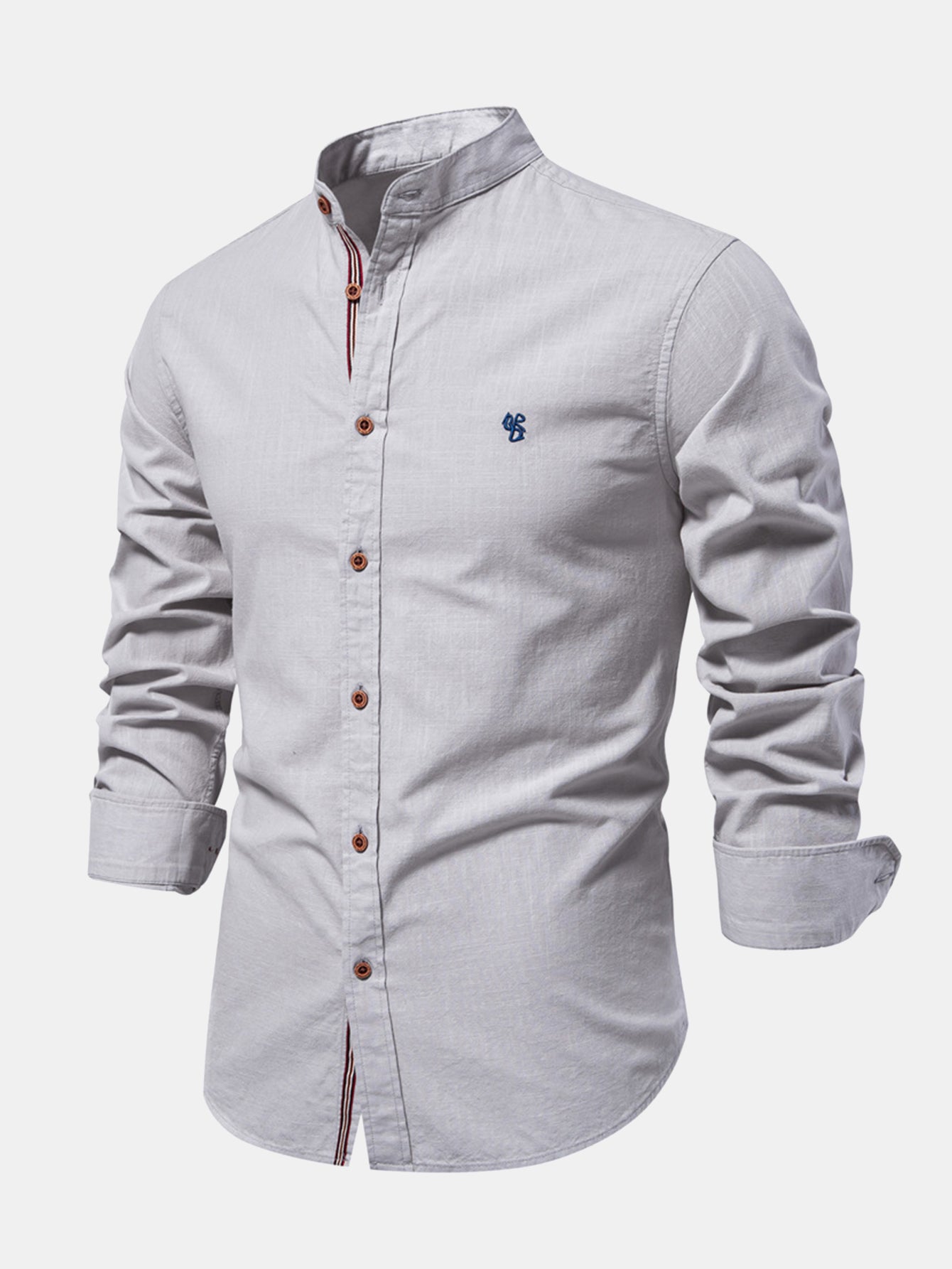 Long Sleeve Linen Look Stand Collar Shirt