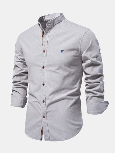Long Sleeve Linen Look Stand Collar Shirt