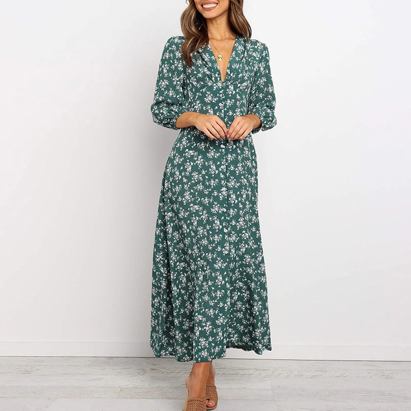 Melina™ Bohemian Floral Print Long Dress