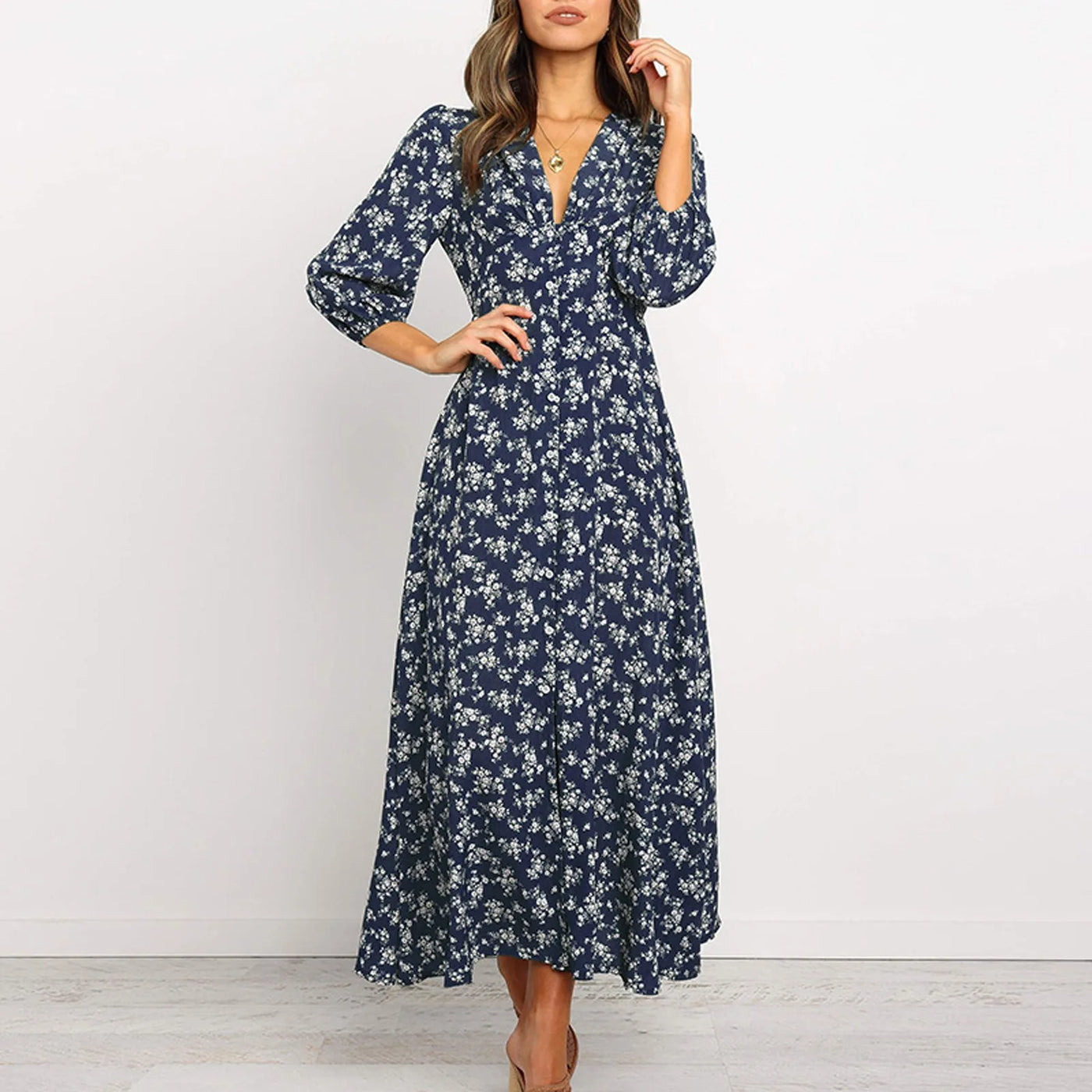 Melina™ Bohemian Floral Print Long Dress